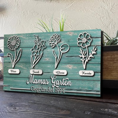 Benutzerdefinierte Mimi's Garden Geburt Blume Holz Zeichen Home Art Decor für Oma Mom Weihnachtsgeschenk
