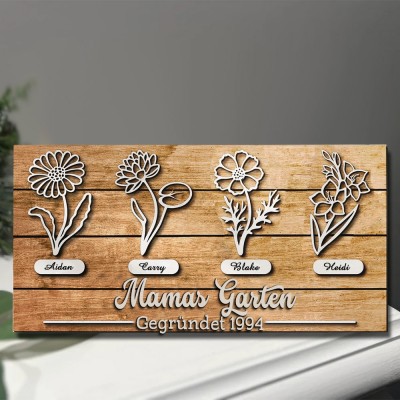 Benutzerdefinierte Mama's Garden Geburt Blume Holz Zeichen Home Art Decor für Oma Mom Weihnachtsgeschenk