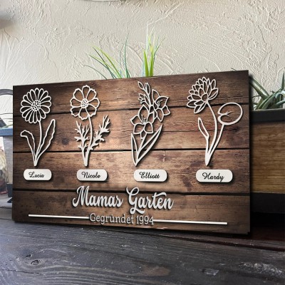 Benutzerdefinierte Mama's Garden Geburt Blume Holz Zeichen Home Art Decor für Oma Mom Weihnachtsgeschenk