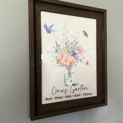Benutzerdefinierte Geburt Blumenstrauß Frame Home Art für Mama Oma Weihnachtsgeschenk