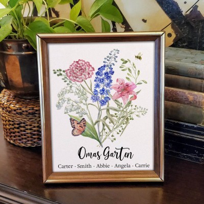 Benutzerdefinierte Geburt Blumenstrauß Frame Home Art für Mama Oma Weihnachtsgeschenk