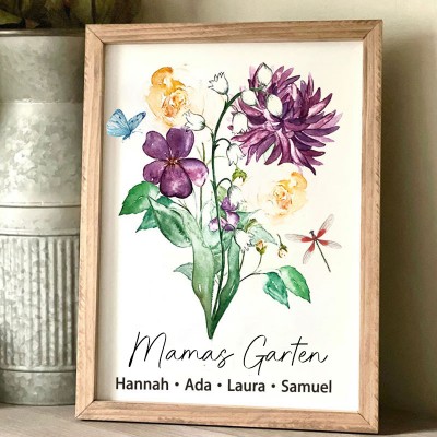 Benutzerdefinierte Geburt Blumenstrauß Frame Home Art für Mama Oma Weihnachtsgeschenk