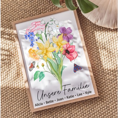 Benutzerdefinierte Geburt Blumenstrauß Frame Home Art für Mama Oma Weihnachtsgeschenk