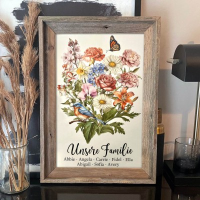Benutzerdefinierte Geburt Blumenstrauß Frame Home Art für Mama Oma Weihnachtsgeschenk