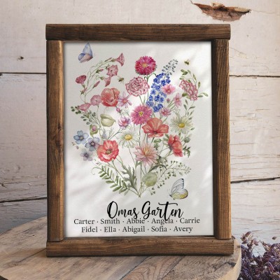 Benutzerdefinierte Geburt Blumenstrauß Frame Home Art für Mama Oma Weihnachtsgeschenk