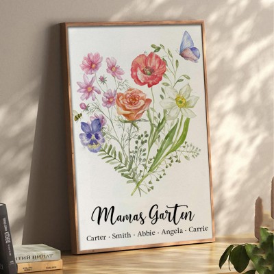 Benutzerdefinierte Geburt Blumenstrauß Frame Home Art für Mama Oma Weihnachtsgeschenk