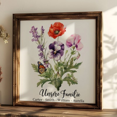 Benutzerdefinierte Geburt Blumenstrauß Frame Home Art für Mama Oma Weihnachtsgeschenk