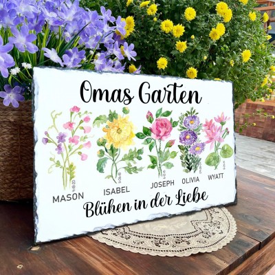 Benutzerdefinierte Omas Garten Geburt Monat Blume Plaque für Mama Oma Valentinstag Geschenkideen