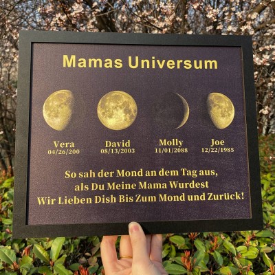 Benutzerdefinierte Mondphase Rahmen mit Kindernamen für Muttertag Familie Geschenk