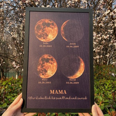 Individuelle Mondphase Rahmen mit Namen des Kindes für Mama Geschenkideen