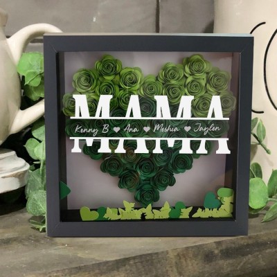 Benutzerdefinierte Mama Blume Schatten Box mit Kindernamen für Muttertag Geschenk
