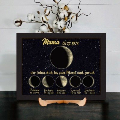 Personalisierte Mondphase Rahmen mit dem Namen des Kindes einzigartige Muttertag Familie Geschenkideen