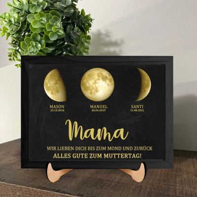 Benutzerdefinierte Mondphase Rahmen mit Kindernamen für Mama Oma Muttertag Geschenk