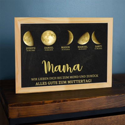 Benutzerdefinierte Mondphase Rahmen mit Kindernamen für Mama Oma Muttertag Geschenk