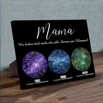 Personalisierte Sternkarte von Datum Nachthimmel Konstellation Wandkunst Holz Zeichen für Mama Muttertag Geschenk