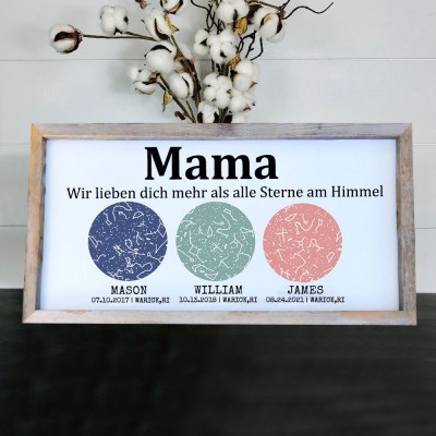 Personalisierte Sternkarte von Datum Nachthimmel Konstellation Wandkunst Holz Zeichen für Mama Oma Muttertag Geschenk