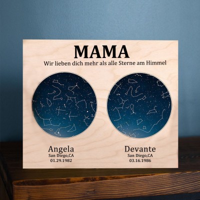 Personalisierte Sternkarte von Datum Nachthimmel Konstellation Holz Zeichen für Mama Oma Muttertag Geschenk