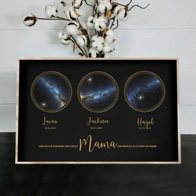 Personalisierte Sternkarte von Datum Nachthimmel Konstellation Holz Zeichen für Mama Oma Muttertag Geschenk