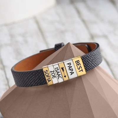 Personalisierte Lederarmband mit Namen und Symbol Perlen Vatertag Geschenk für ihn