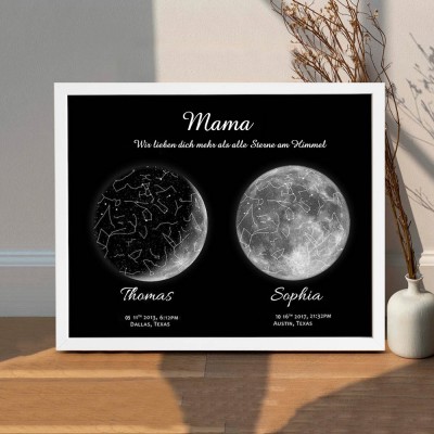 Personalisierte Sternkarte von Datum Nachthimmel Konstellation Holz Zeichen für Mama Oma Weihnachtsgeschenk