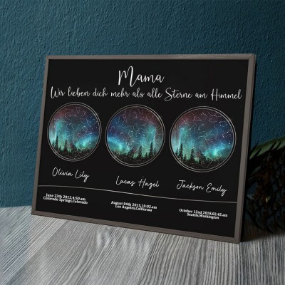 Personalisierte Sternkarte von Datum Nachthimmel Konstellation Holz Zeichen für Mama Muttertag Geschenk
