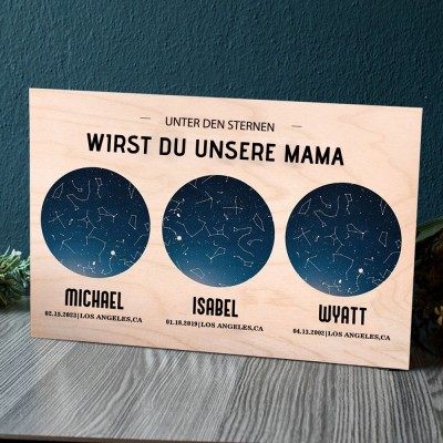 Personalisierte Sternkarte von Datum Nachthimmel Konstellation Holz Zeichen für Mama Muttertag Geschenk