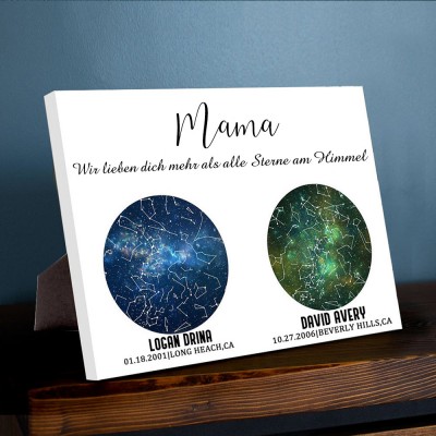 Personalisierte Sternkarte von Datum Nachthimmel Konstellation Wandkunst Holz Zeichen für Mama Muttertag Geschenk
