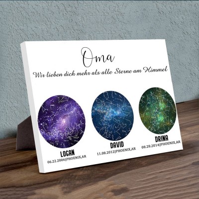 Personalisierte Sternkarte von Datum Nachthimmel Konstellation Wandkunst Holz Zeichen für Oma Muttertag Geschenk