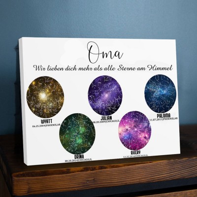 Personalisierte Sternkarte von Datum Nachthimmel Konstellation Wandkunst Holz Zeichen für Oma Muttertag Geschenk