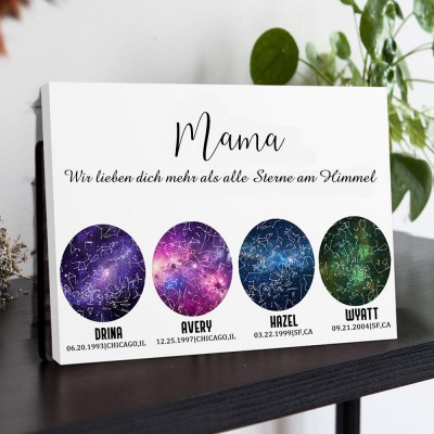 Personalisierte Sternkarte von Datum Nachthimmel Konstellation Wandkunst Holz Zeichen für Mama Muttertag Geschenk