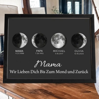Individuelle Mondphase Rahmen mit Namen des Kindes für Mama Geschenkideen
