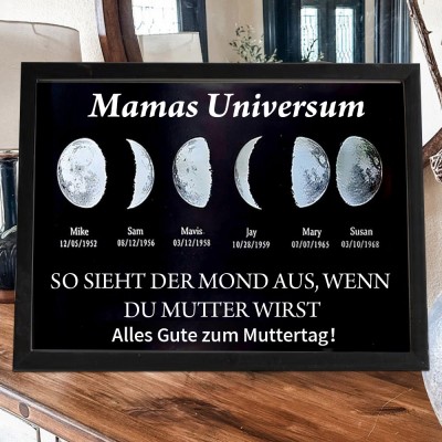 Benutzerdefinierte Mondphase Rahmen mit Kindernamen für Muttertag Familie Geschenk