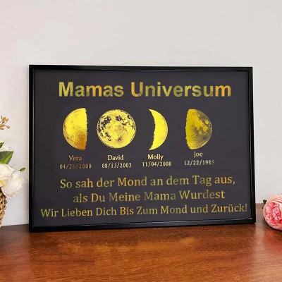 Benutzerdefinierte Mondphase Rahmen mit Kindernamen für Muttertag Familie Geschenk