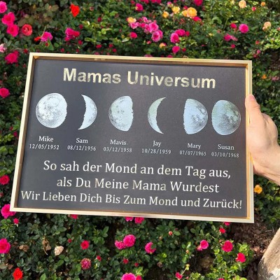Benutzerdefinierte Mondphase Rahmen mit Kindernamen für Muttertag Familie Geschenk