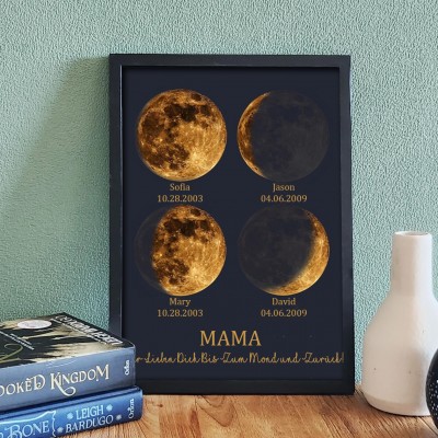 Individuelle Mondphase Rahmen mit Namen des Kindes für Mama Geschenkideen