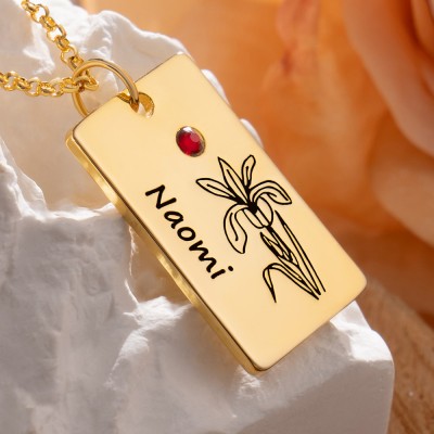 Benutzerdefinierte Februar Geburt Monat Blume Halskette mit Kind Name für Tochter Geschenkideen