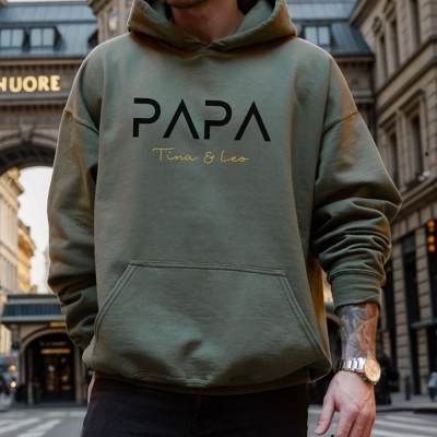 Personalisierte PAPA Hoodie mit Kindernamen Vatertag Geschenk neue Papa Geschenk