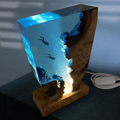 Ozean Paar Tauchen Exploration Harz Lampe Kunst Dekor für Valentinstag Weihnachten Geschenk