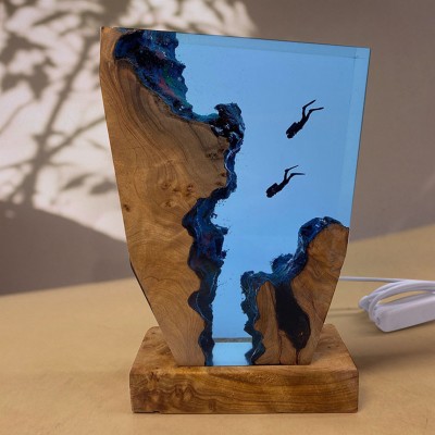 Ozean Paar Tauchen Exploration Harz Lampe Kunst Dekor für Valentinstag Weihnachten Geschenk