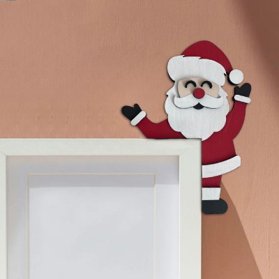 Weihnachten Santa Tür Ecke Holz Zeichen Urlaub Dekoration