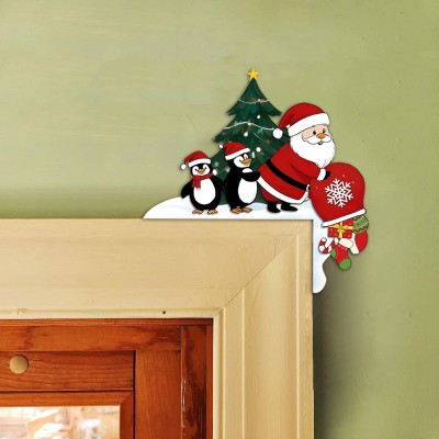 Weihnachten Santa Tür Ecke Holz Zeichen Urlaub Dekoration