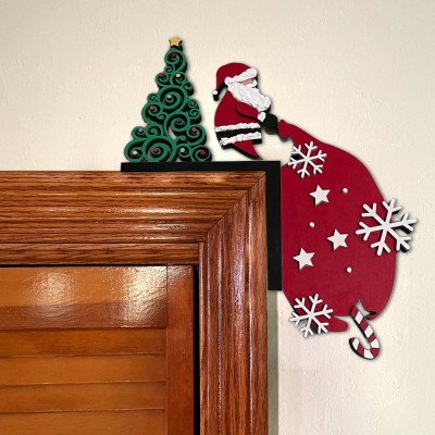 Weihnachten Santa Tür Ecke Holz Zeichen Urlaub Dekoration