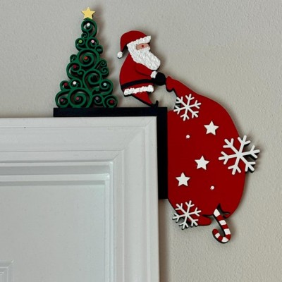 Weihnachten Santa Tür Ecke Holz Zeichen Urlaub Dekoration