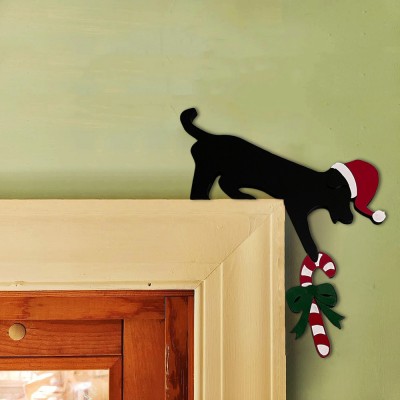 Hund mit Weihnachts-Zuckerstange Tür Ecke Zeichen Urlaub Dekoration