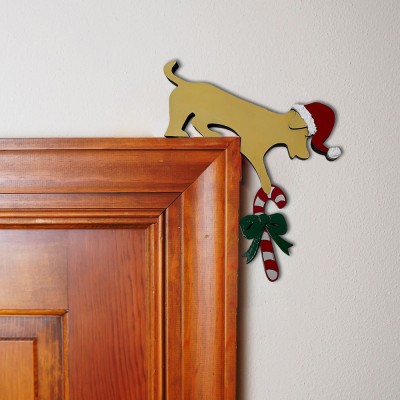 Hund mit Weihnachts-Zuckerstange Tür Ecke Zeichen Urlaub Dekoration