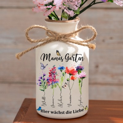 Mamas Garten benutzerdefinierte Geburt Monat Blumenvase mit Kindern Name für Mama Oma Muttertag Geschenk
