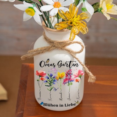 Omas Garten benutzerdefinierte Geburt Monat Blumenvase mit Kindern Name für Mama Oma Muttertag Geschenk