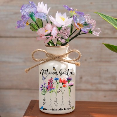 Mamas Garten benutzerdefinierte Geburt Monat Blumenvase mit Kindern Name für Mama Oma Muttertag Geschenk