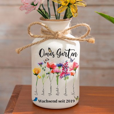 Großmutters Garten benutzerdefinierte Geburt Monat Blumenvase mit Enkel Namen für Muttertag Geschenk