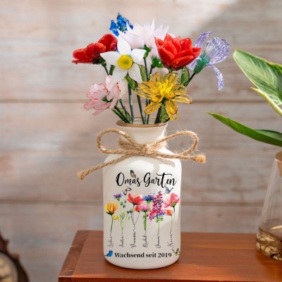 Omas Garten benutzerdefinierte Geburt Monat Blumenvase mit Enkelkinder Namen für Muttertag Geschenk